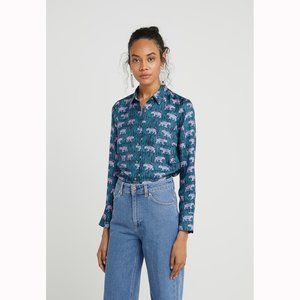 J. Crew Collection Silk Twill Tiger Shirt Size 14